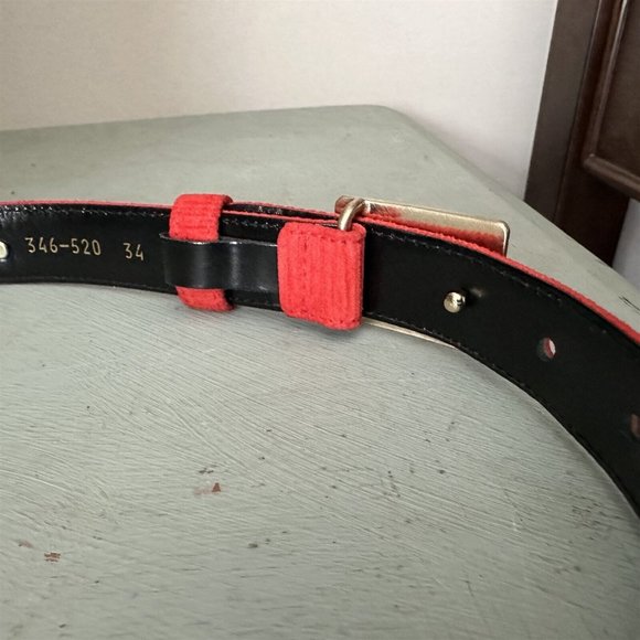 Escada Scottie Dog Belt Red Ribcord Suede Buckle Italy Vintage - Picture 6 of 11